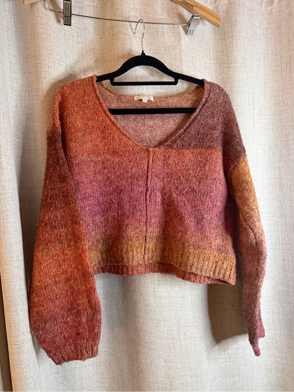 GB girls Ombre V-Neck Sweater in Rust, Pink & Gold